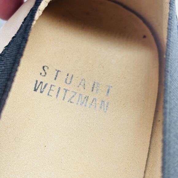 Stuart Weitzman Shoes Women 6.5 Beige Black Leather Ballet Flats Cap Toe Slip On - Picture 9 of 11
